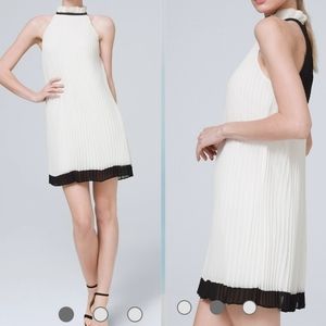 White and Black Halter-Neck Pleaded Shift Dress 8